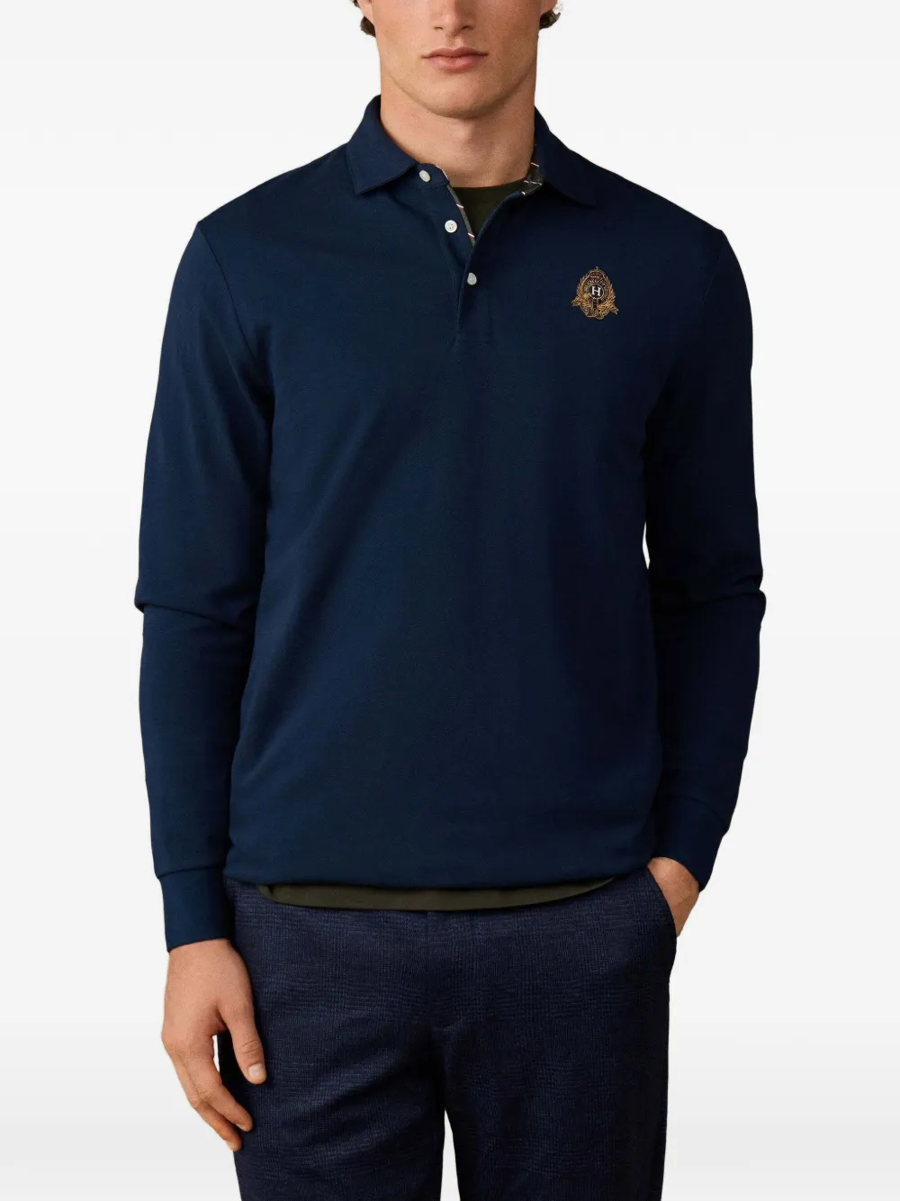Hackett London Heritage Crest poloshirt met lange mouwen Blauw