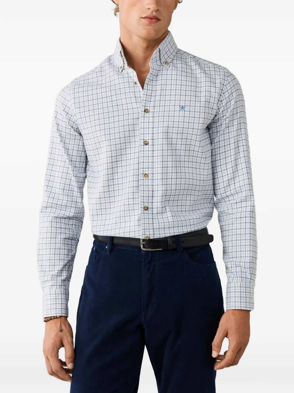 Hackett London Geruit overhemd Wit