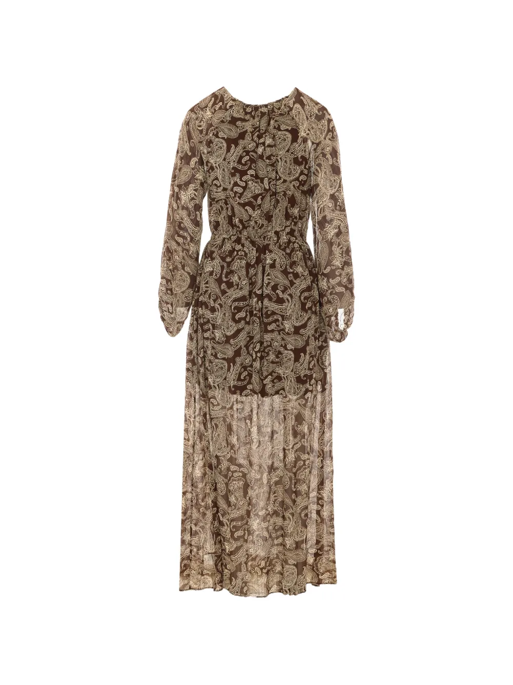 Eleh Midi-jurk met trekkoordtaille en paisley-print Bruin
