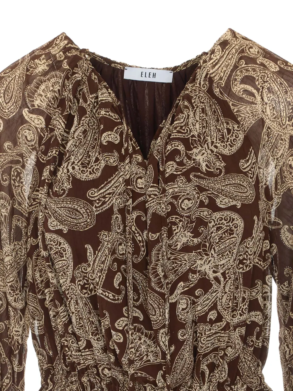 Eleh Midi-jurk met trekkoordtaille en paisley-print Bruin