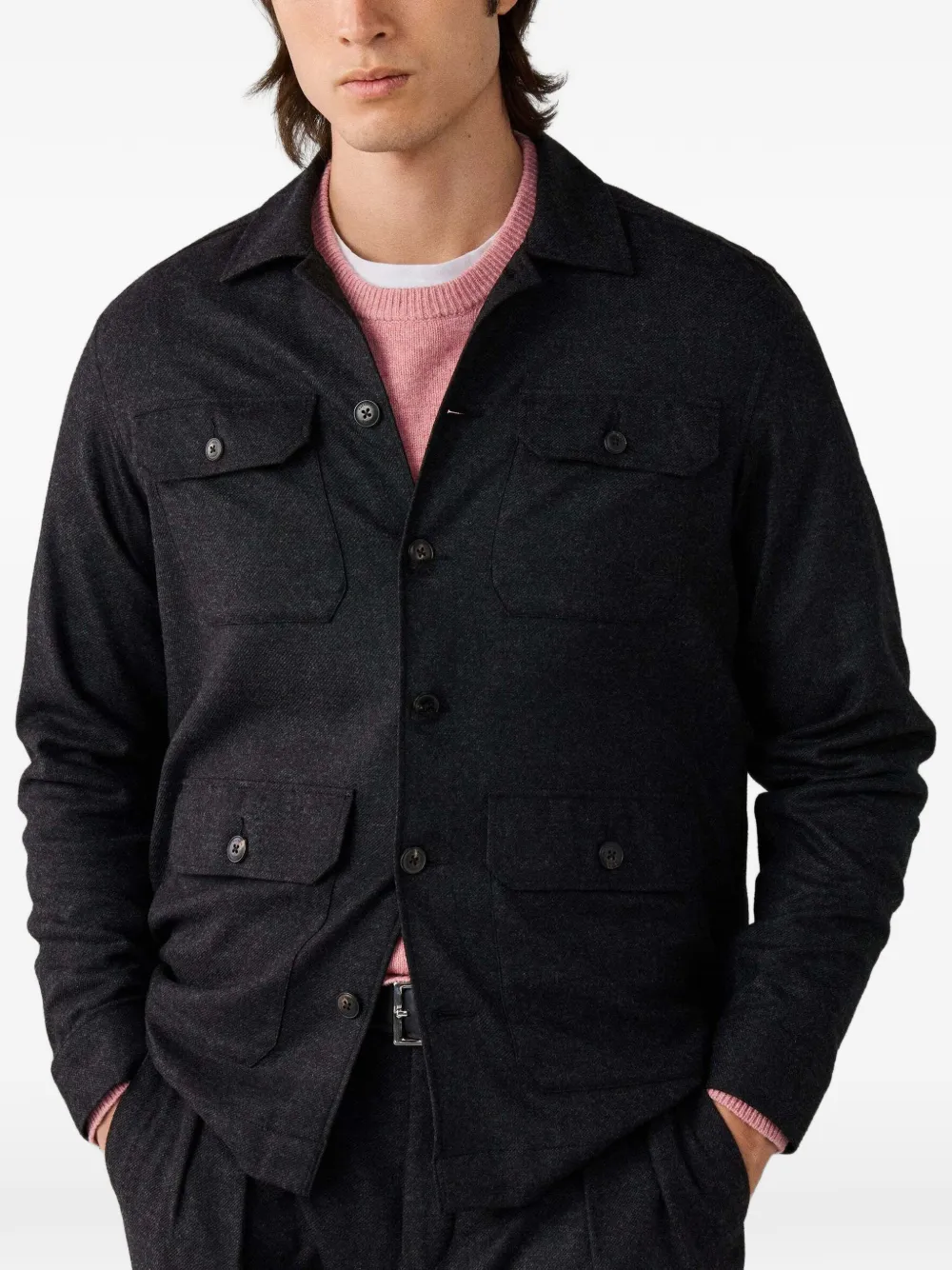 Hackett London Shirtjack met vier zakken Grijs