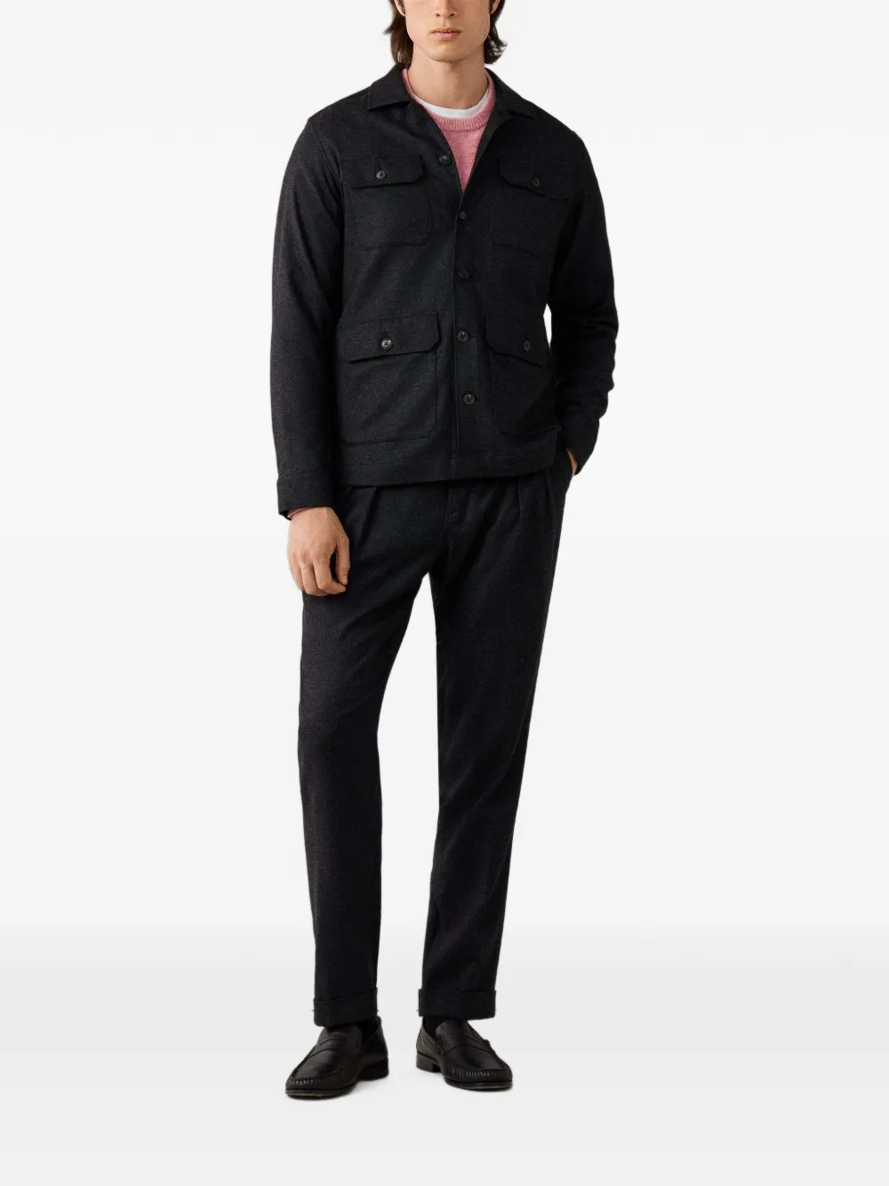 Hackett London Shirtjack met vier zakken Grijs