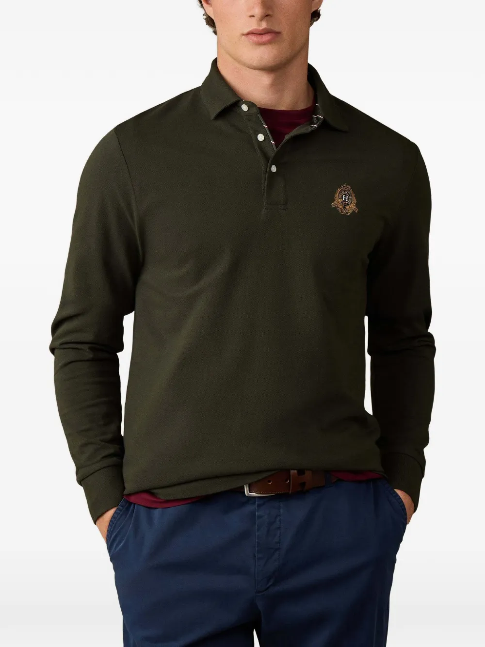 Hackett London Heritage Crest poloshirt met lange mouwen Groen