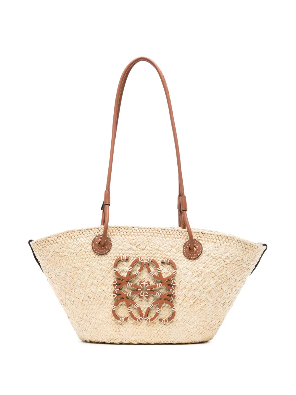 LOEWE small Anagram basket bag in iraca palm and calfskin - Toni neutri