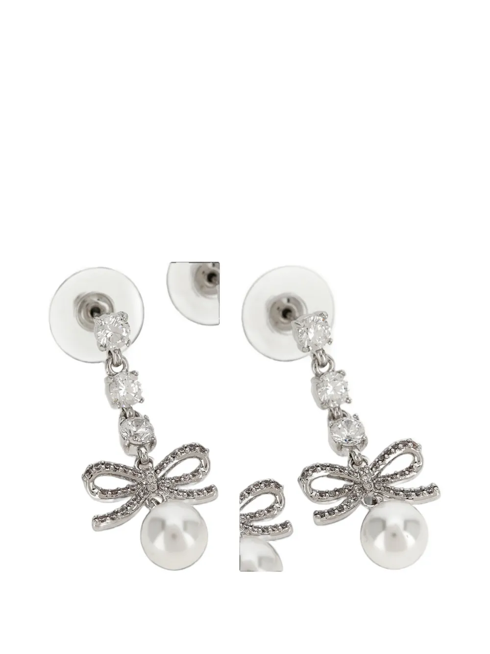 Self-Portrait bow crystal-charm earrings - Argento