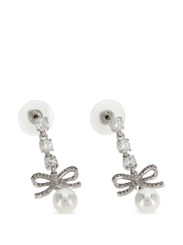 Self-Portrait Bow Crystal-charm Earrings in Silver