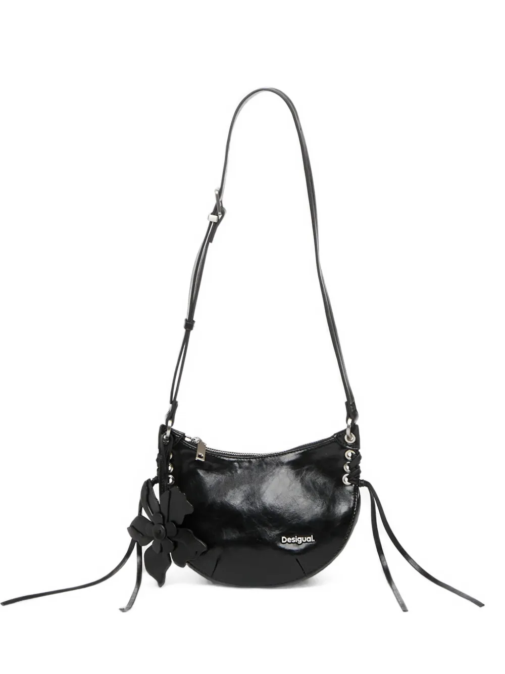 Desigual mini flower-charm lace-up cross body bag - Nero