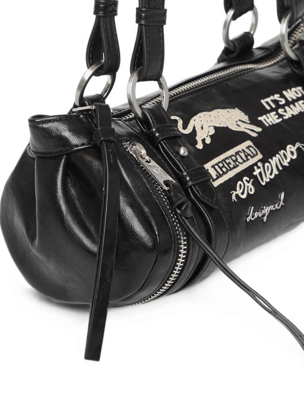 Desigual Medium shopper met borduurwerk en ritsdetail Zwart