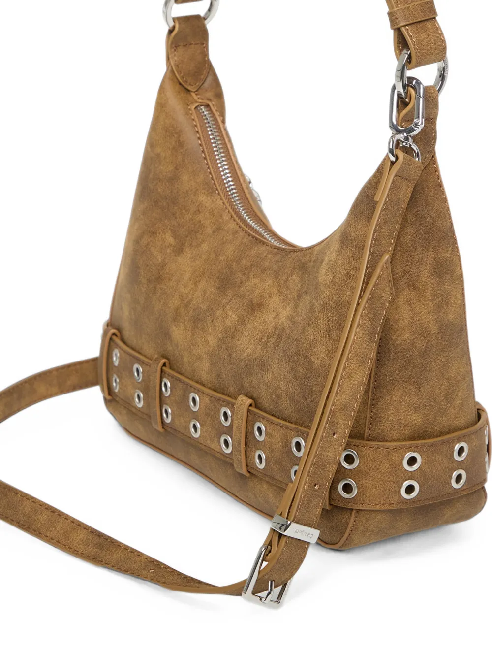 Desigual Medium shopper met rits en ceintuur Bruin