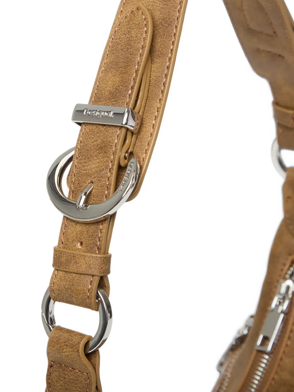Desigual Medium shopper met rits en ceintuur Bruin