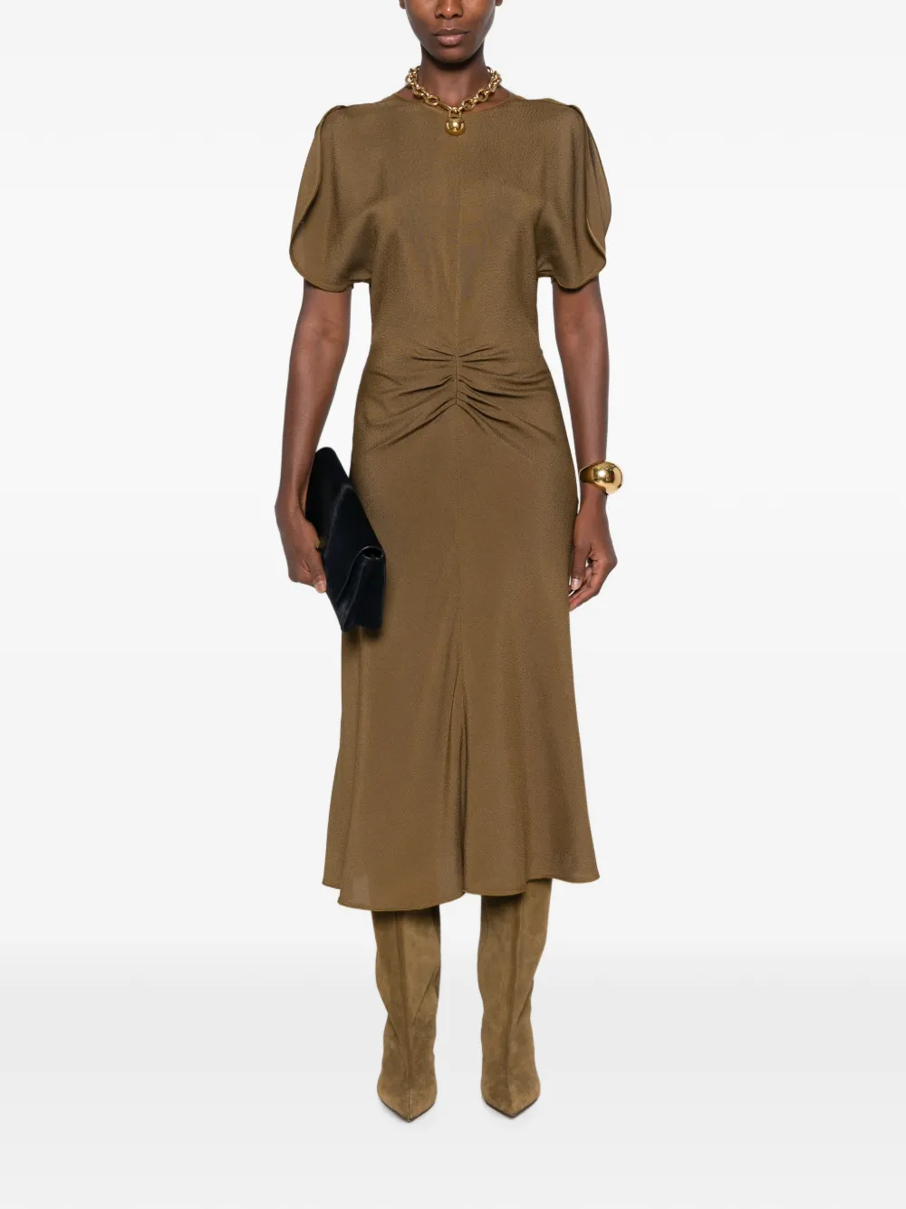 Victoria Beckham Bela ruched midi dress Groen