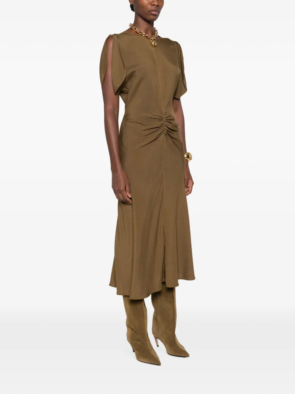 Victoria Beckham Bela ruched midi dress Groen