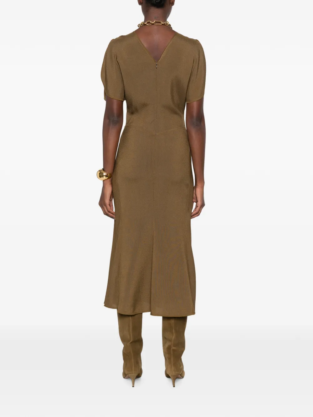 Victoria Beckham Bela ruched midi dress Groen