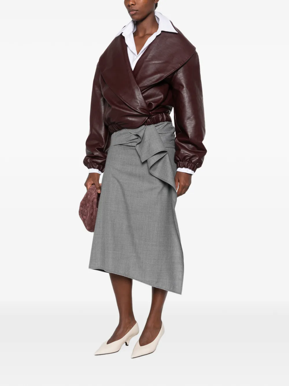 Victoria Beckham Draped Tailored Skirt in Grey, view 2