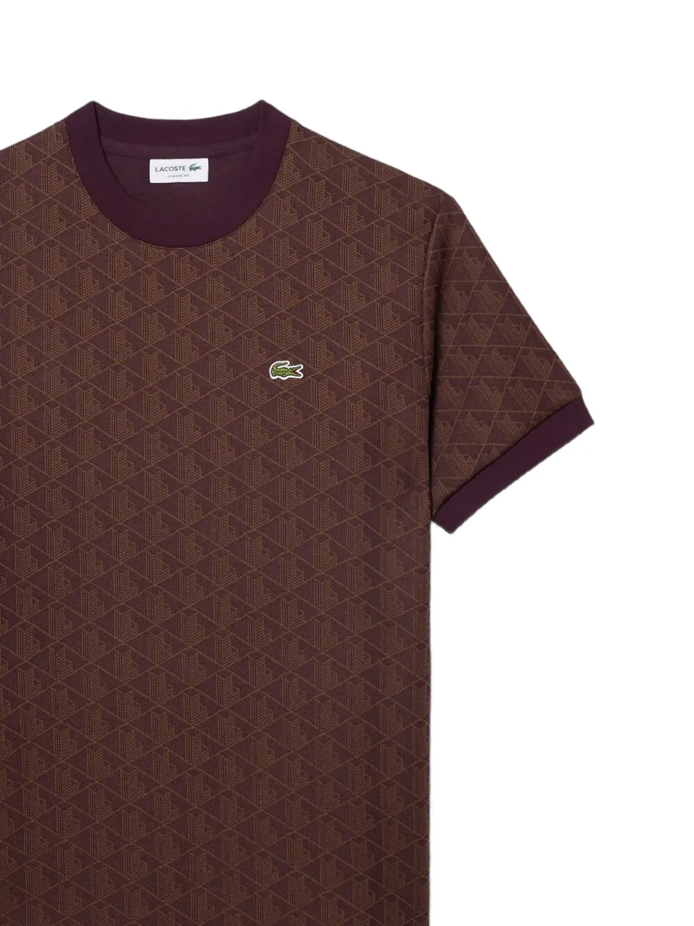 Lacoste T-shirt met monogram-jacquard Bruin
