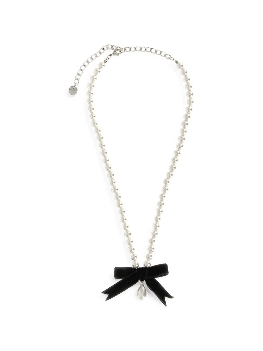Self-Portrait black bow pearl necklace - Argento