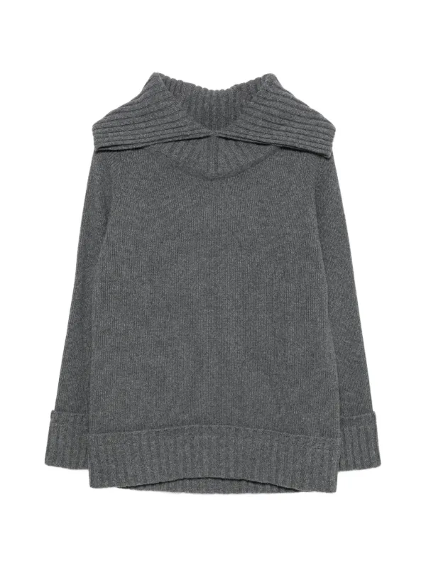 Victoria Beckham Wide-collar Ribbed Sweater in Grey