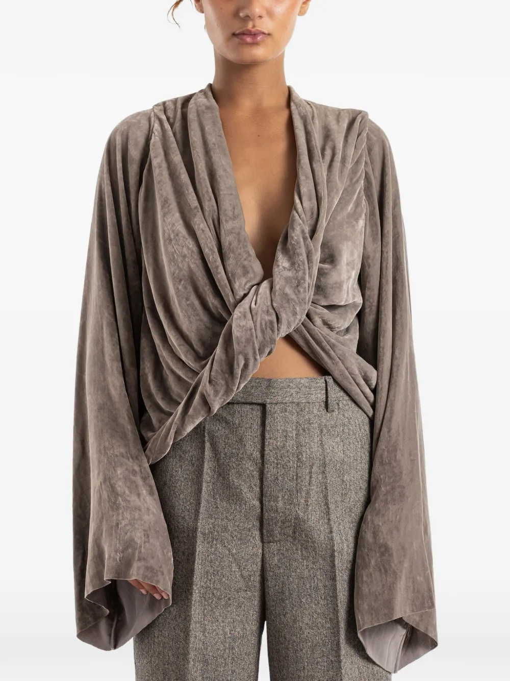 Rick Owens twisted-detail long-sleeve top - Grigio
