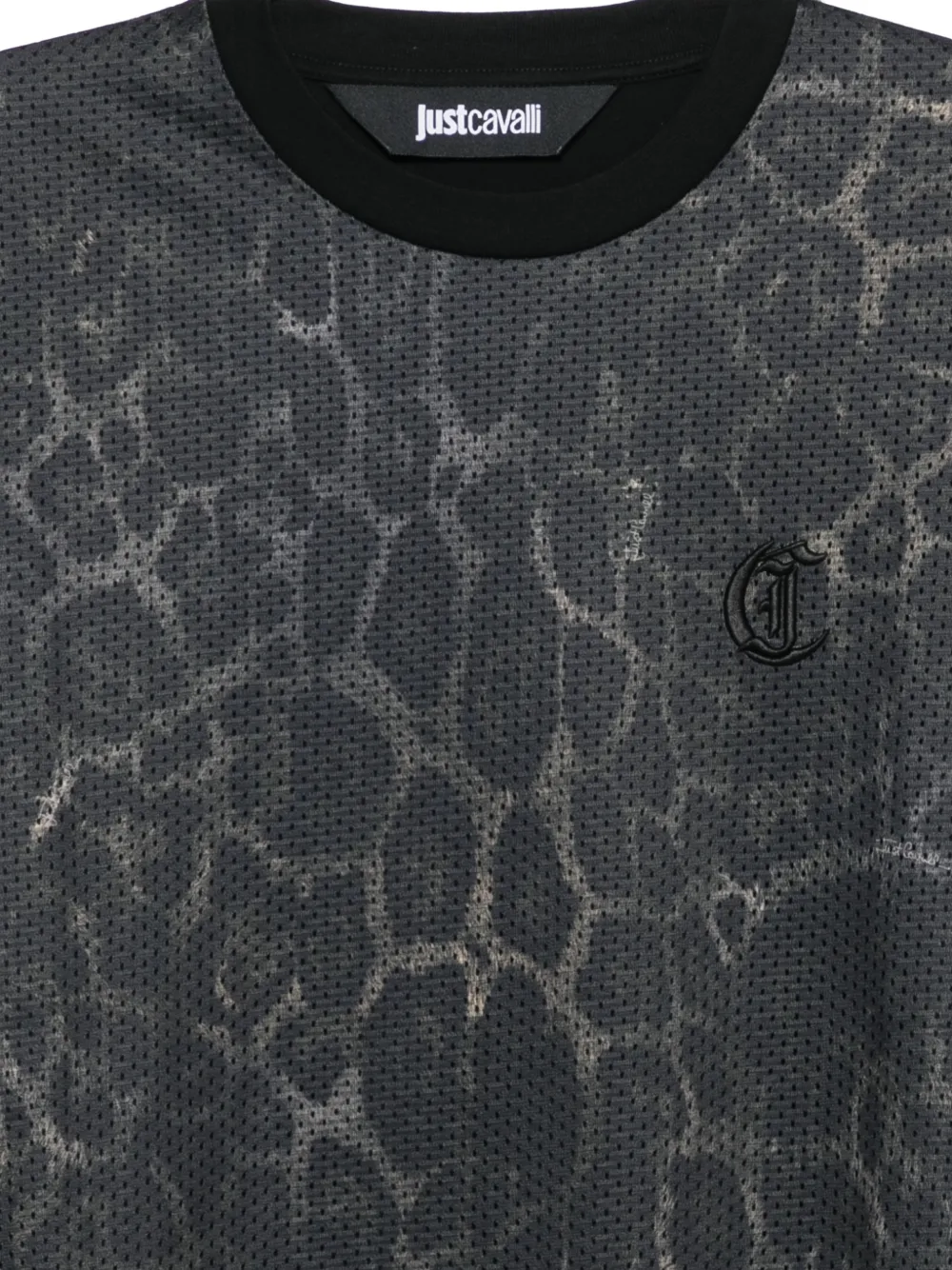 Just Cavalli Mesh T-shirt met dieren-print Zwart