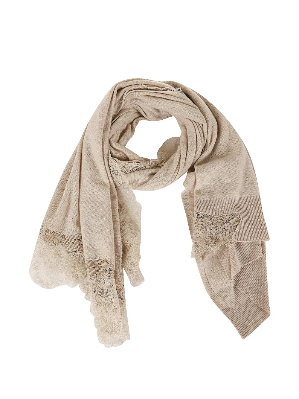 Ermanno Scervino lace-trim cashmere scarf - Toni neutri
