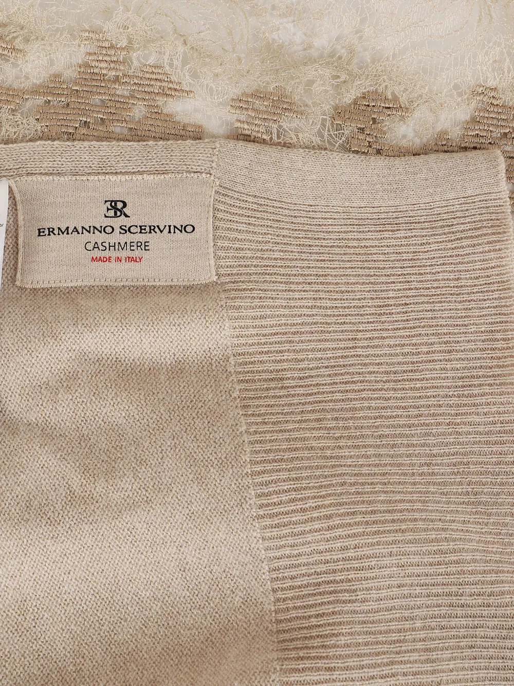 Ermanno Scervino Kasjmier sjaal met afwerking van kant Beige