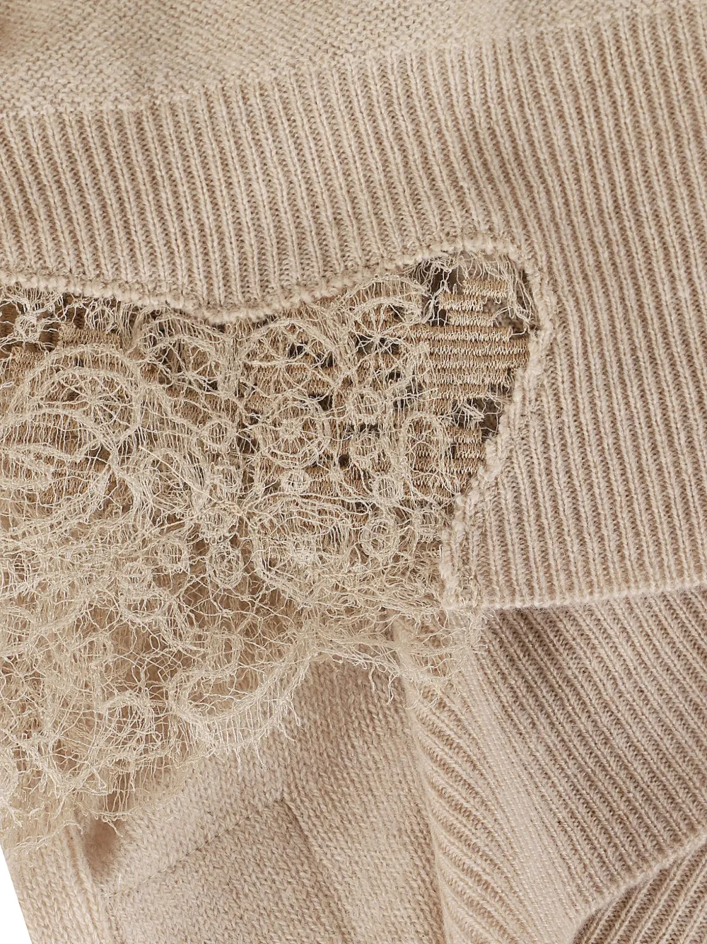 Ermanno Scervino Kasjmier sjaal met afwerking van kant Beige