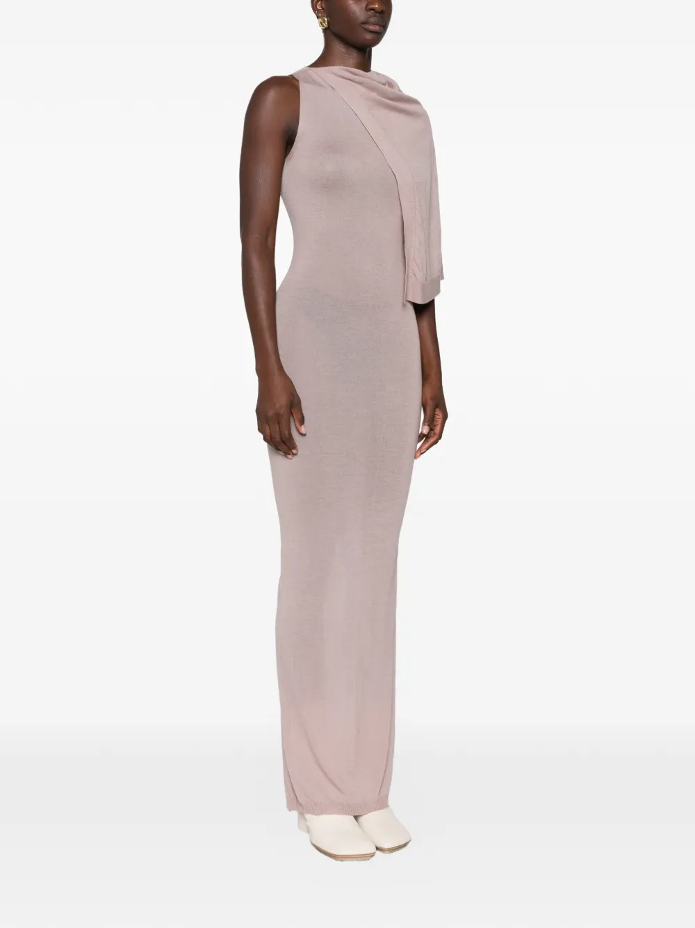 Rick Owens Scarf asymmetric draped-detail maxi dress Beige