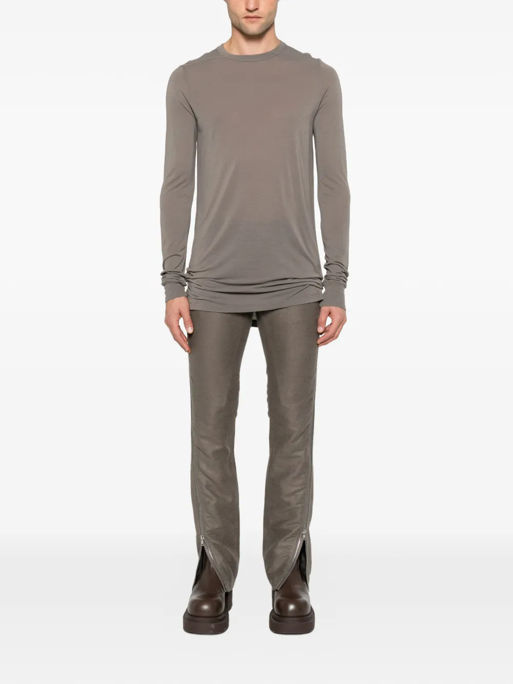 Rick Owens longline ribbed-cuff T-shirt Grijs