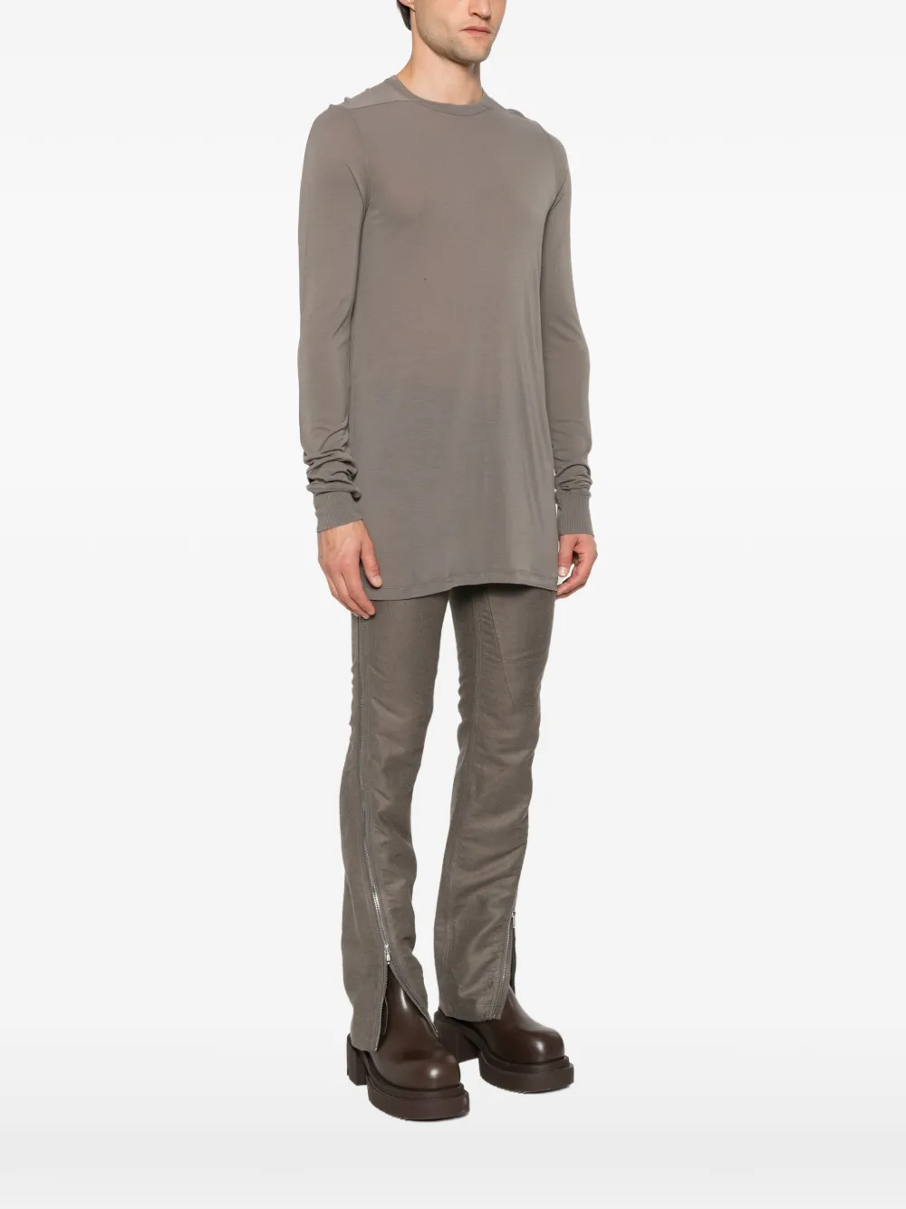 Rick Owens longline ribbed-cuff T-shirt Grijs