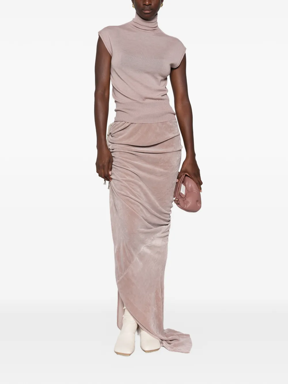 Rick Owens Edfu maxi-rok met ruches en trekkoord Roze