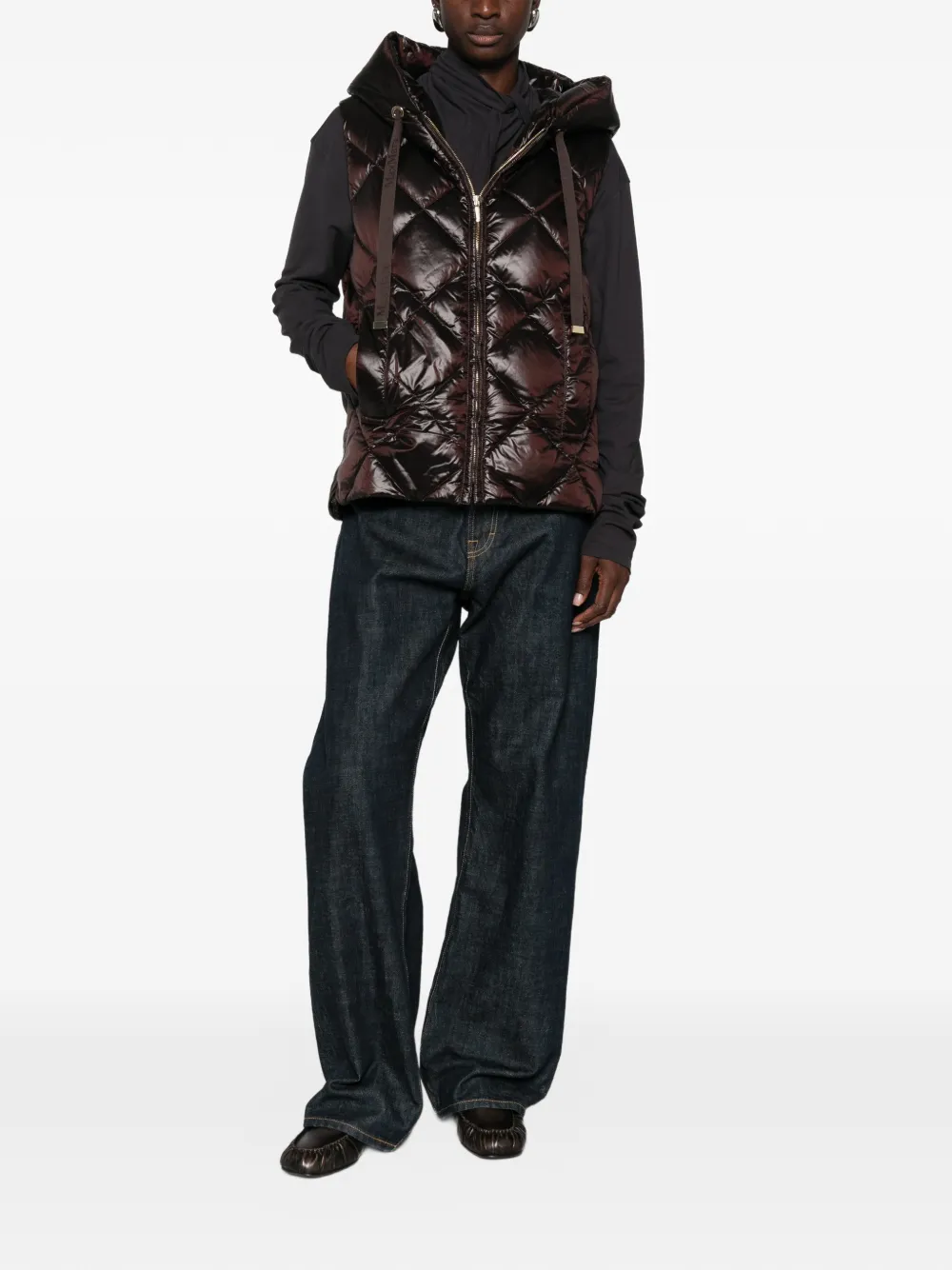 Max Mara Tropico quilted hooded gilet Bruin
