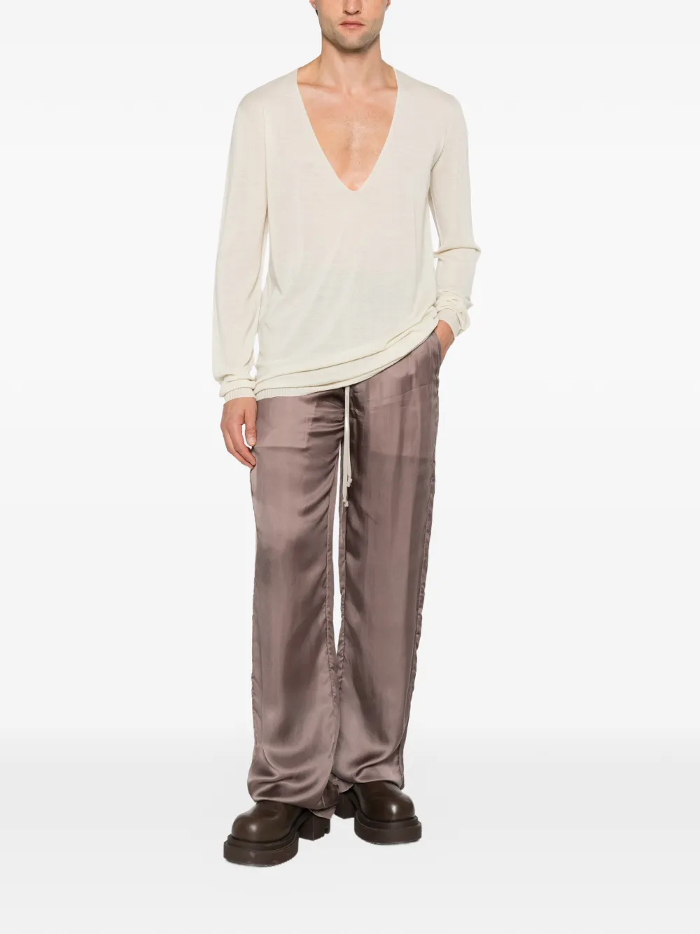 Rick Owens plunging V-neck sweater Beige