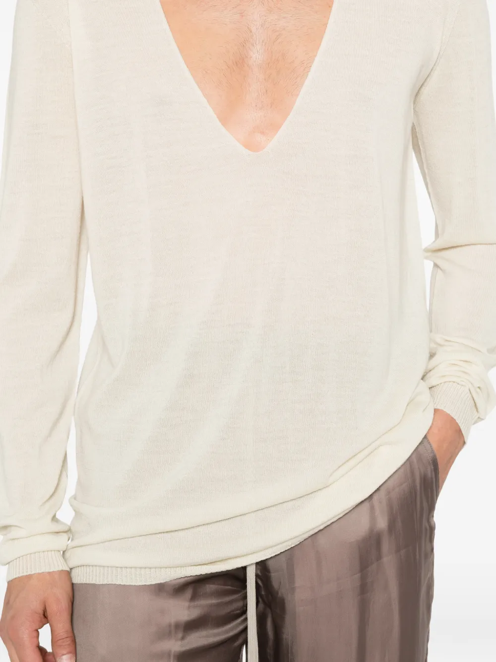 Rick Owens plunging V-neck sweater Beige