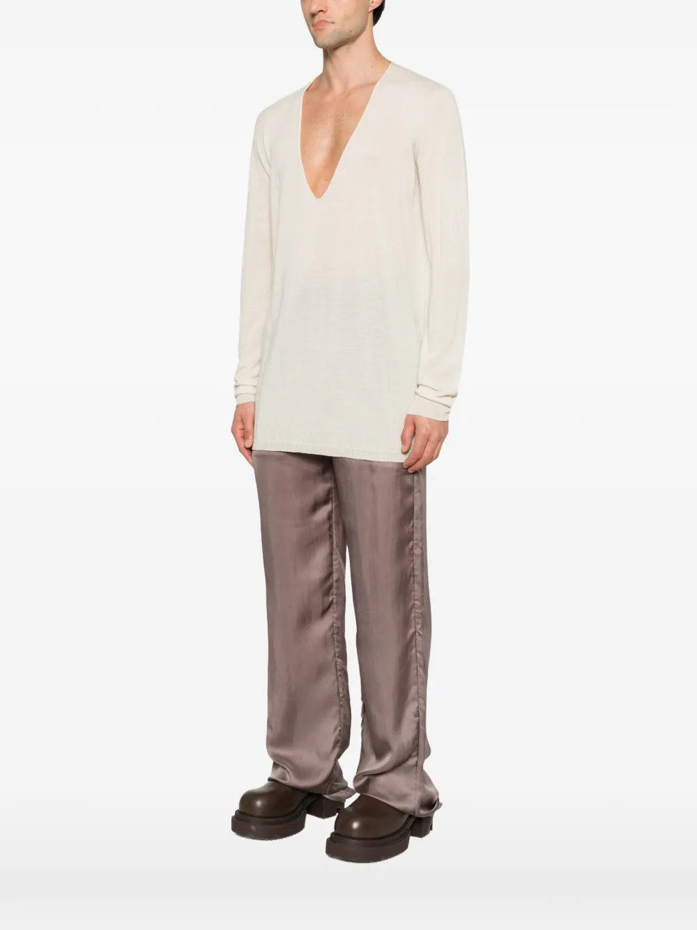 Rick Owens plunging V-neck sweater Beige