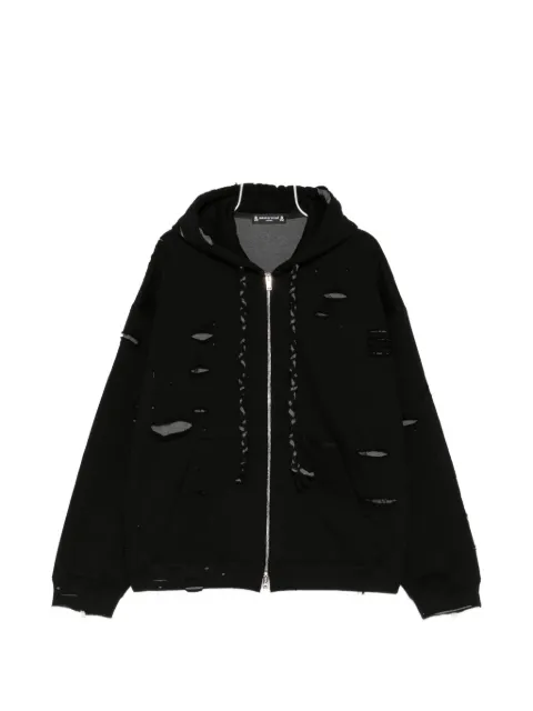 Mastermind Japan distressed-effect zip-up hoodie