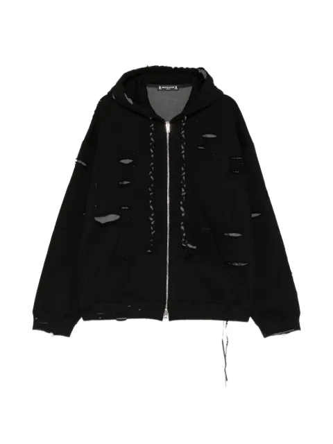 Mastermind Japan distressed-effect zip-up hoodie