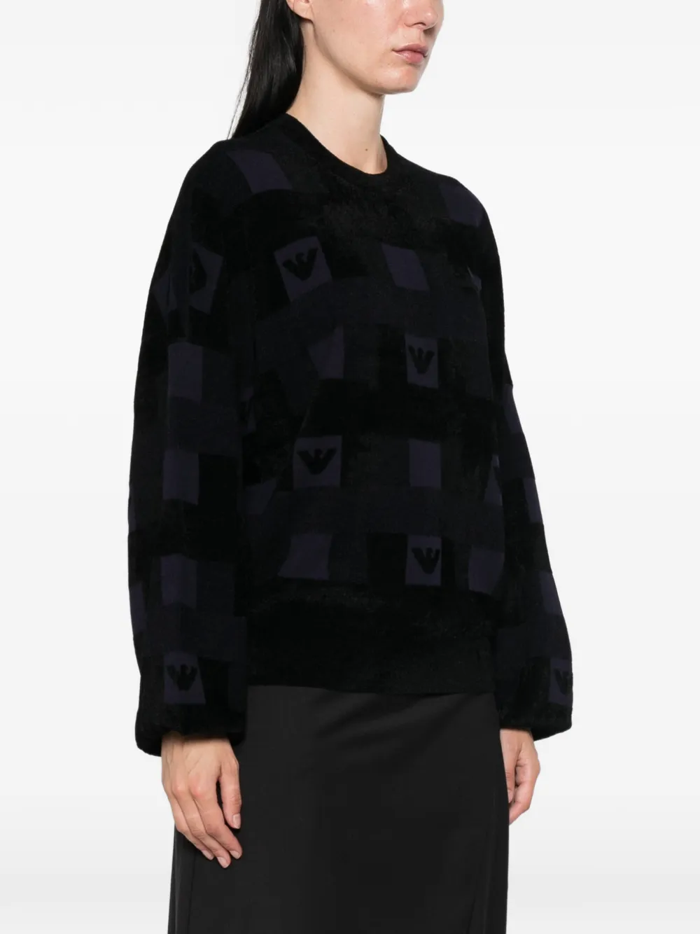 Emporio Armani logo-patterned chenille sweater Zwart