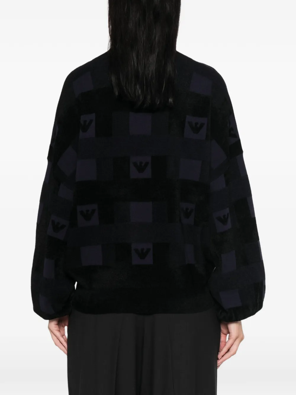 Emporio Armani logo-patterned chenille sweater Zwart