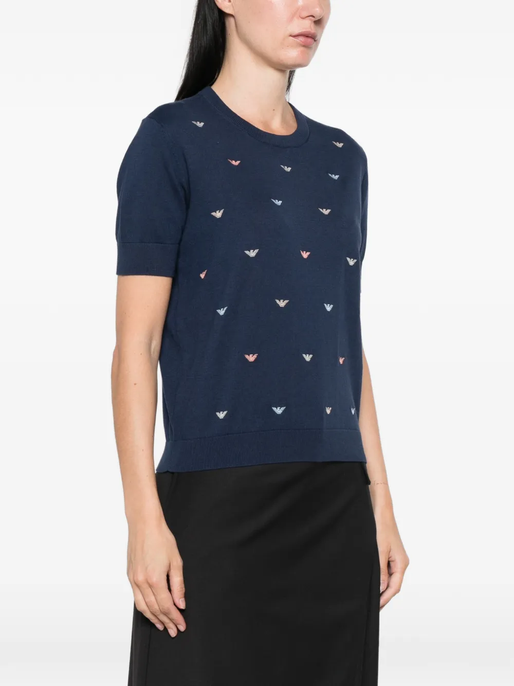 Emporio Armani Trui met geborduurd logo en korte mouwen Blauw