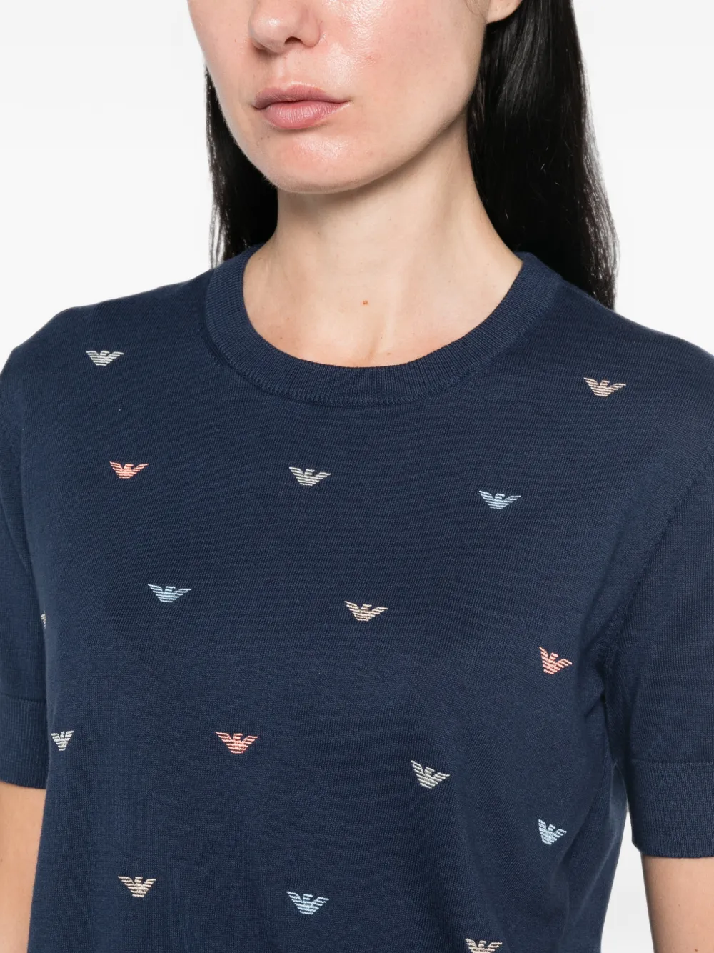 Emporio Armani Trui met geborduurd logo en korte mouwen Blauw