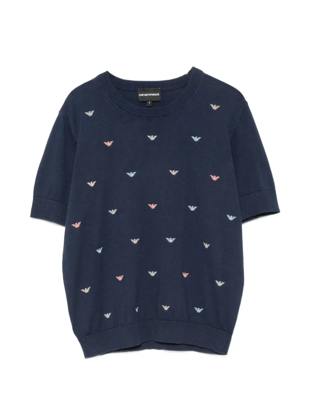 Emporio Armani logo-embroidered short-sleeve sweater - Blu