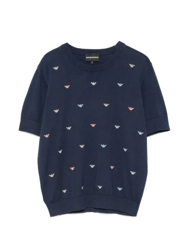 Emporio Armani Logo-embroidered Short-sleeve Sweater in Blue