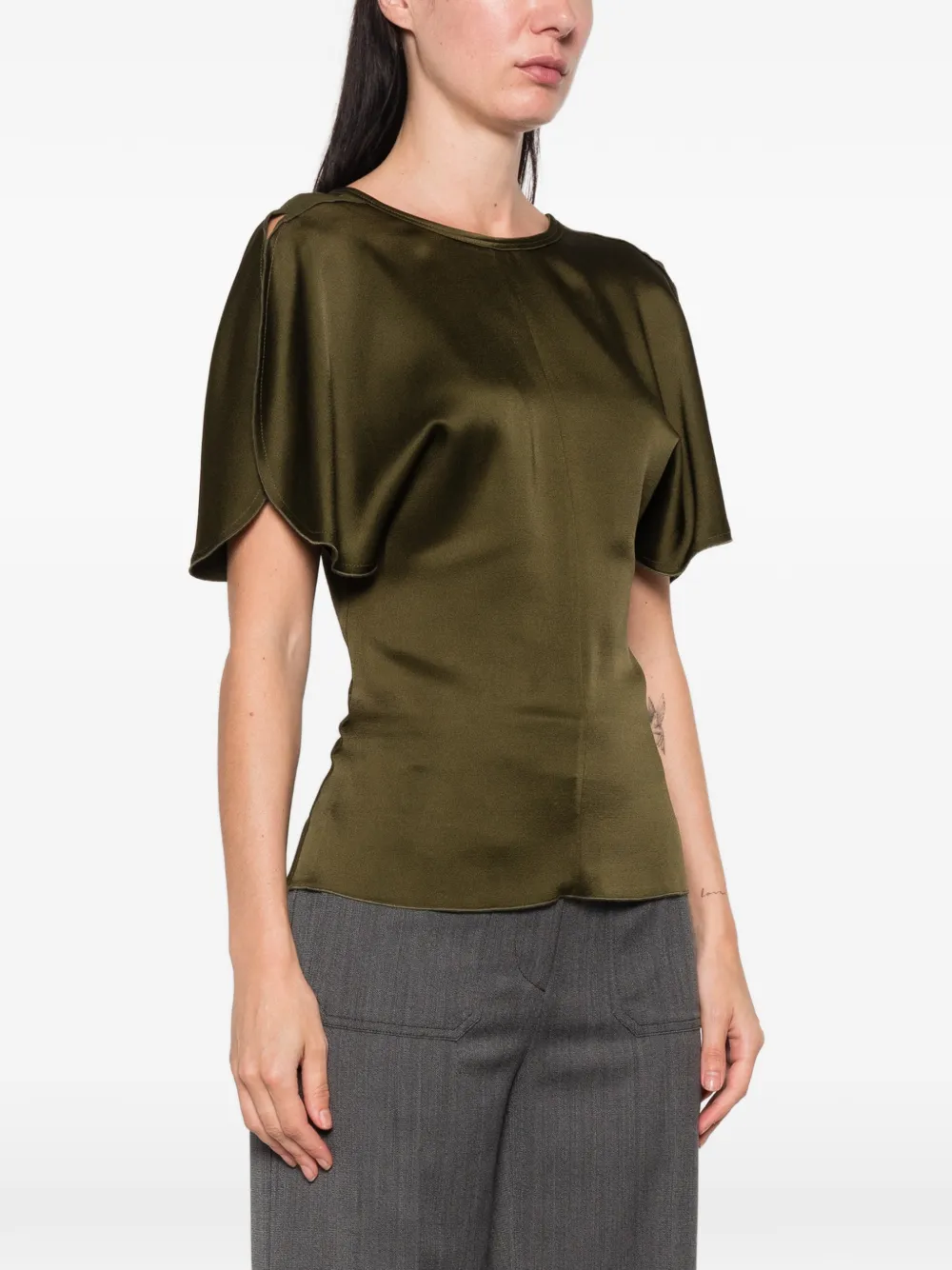 Victoria Beckham Bela slit-sleeve top Groen
