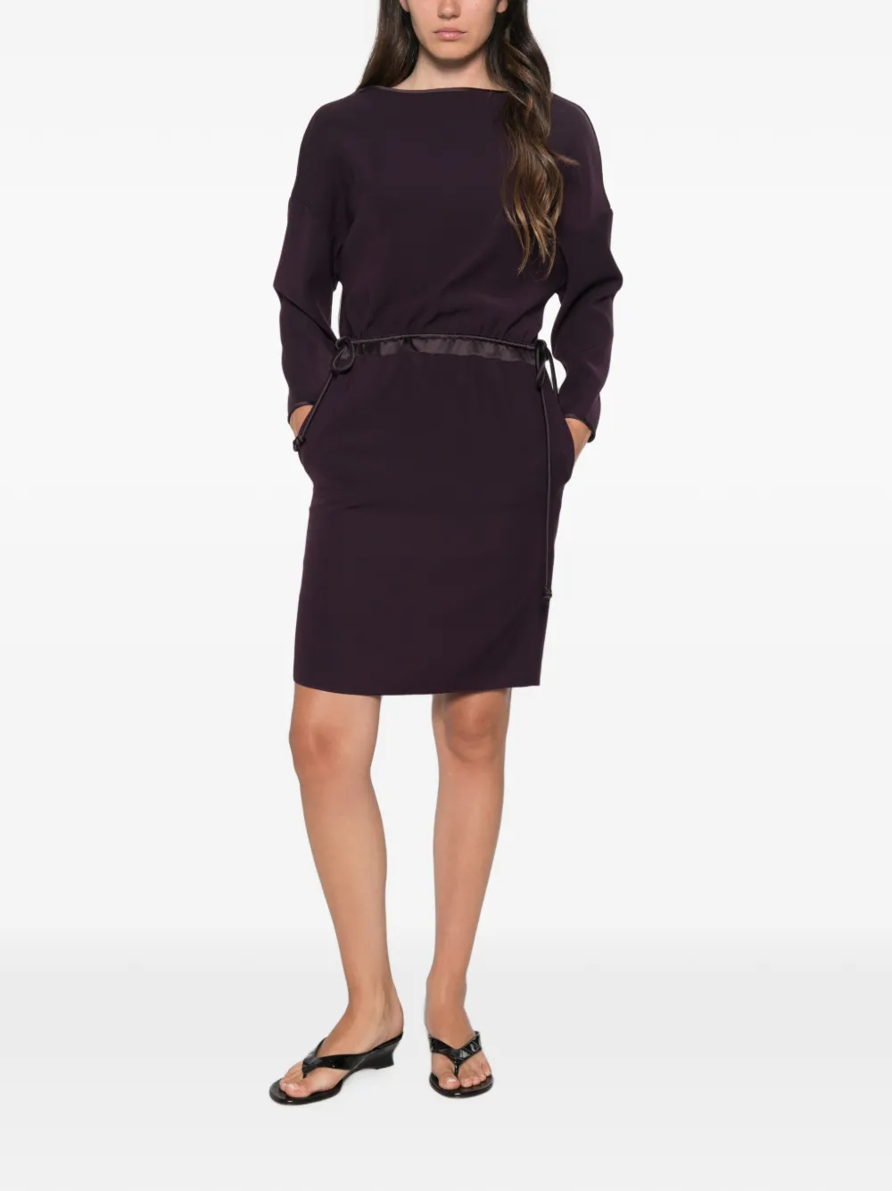 Emporio Armani Drawstring-waist Long-sleeve Dress in Purple, view 2