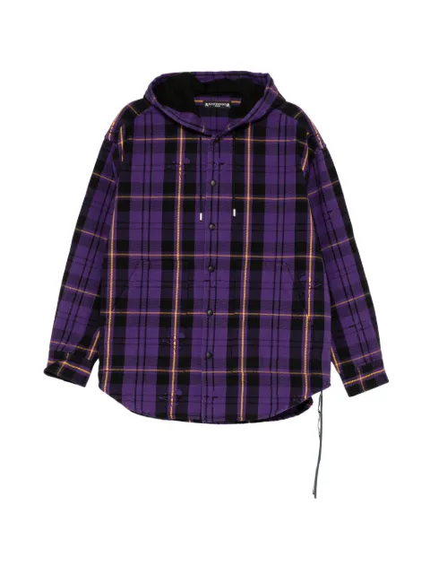 Mastermind World damaged-hood plaid shirt