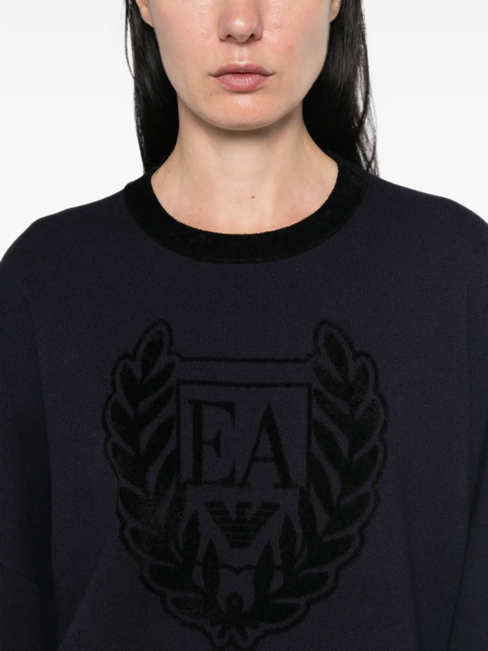 Emporio Armani Trui met geborduurd logo en vlakken Blauw