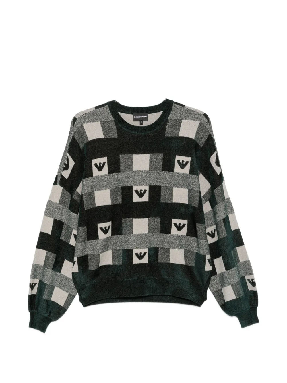 Emporio Armani logo-patterned intarsia-knit sweater - Verde