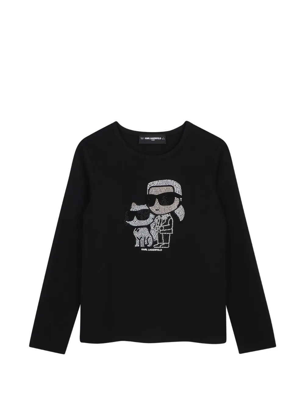 Karl Lagerfeld Kids T-shirt a maniche lunghe con strass - Nero