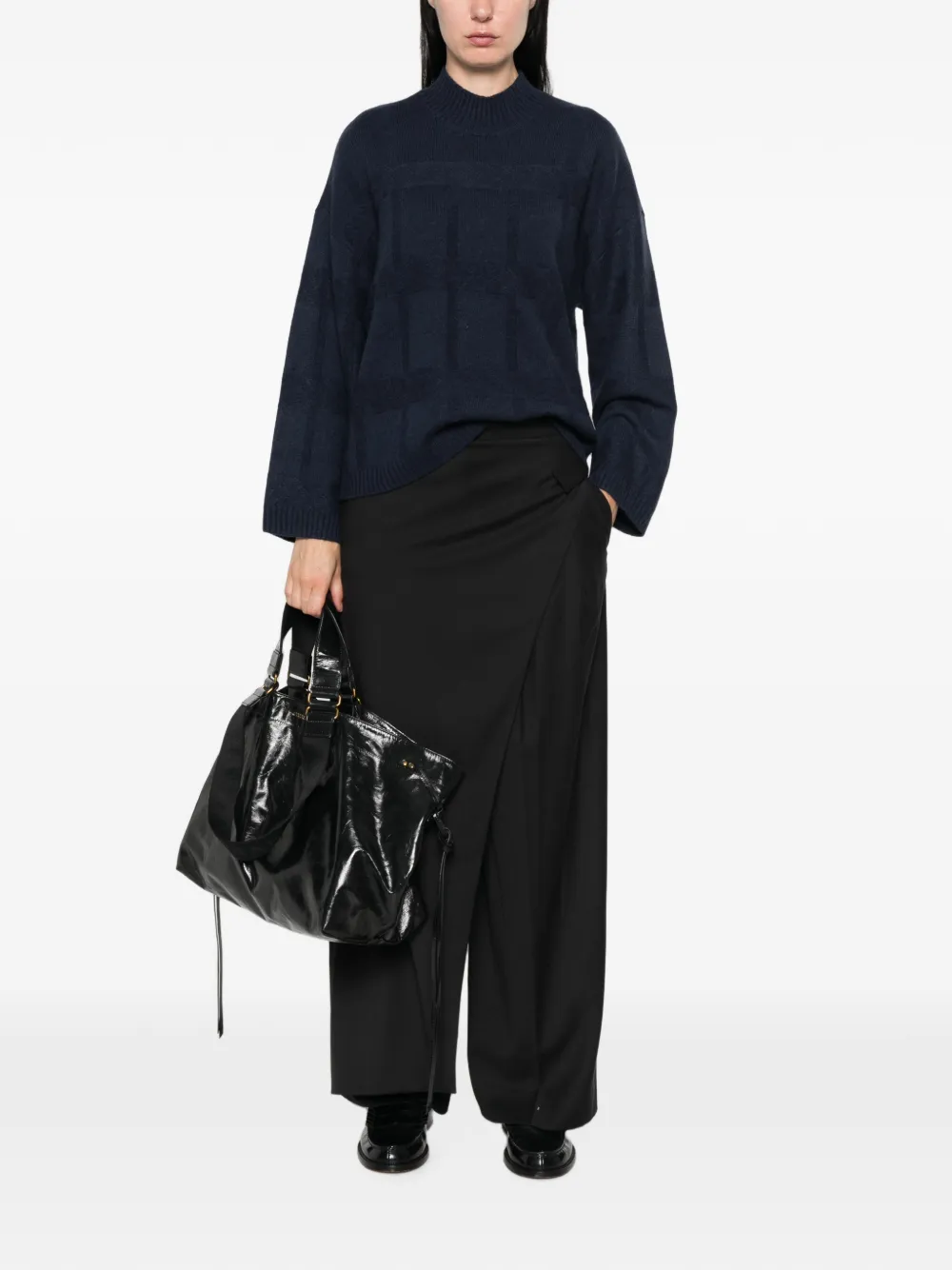 Emporio Armani check-pattern mock-neck sweater Blauw