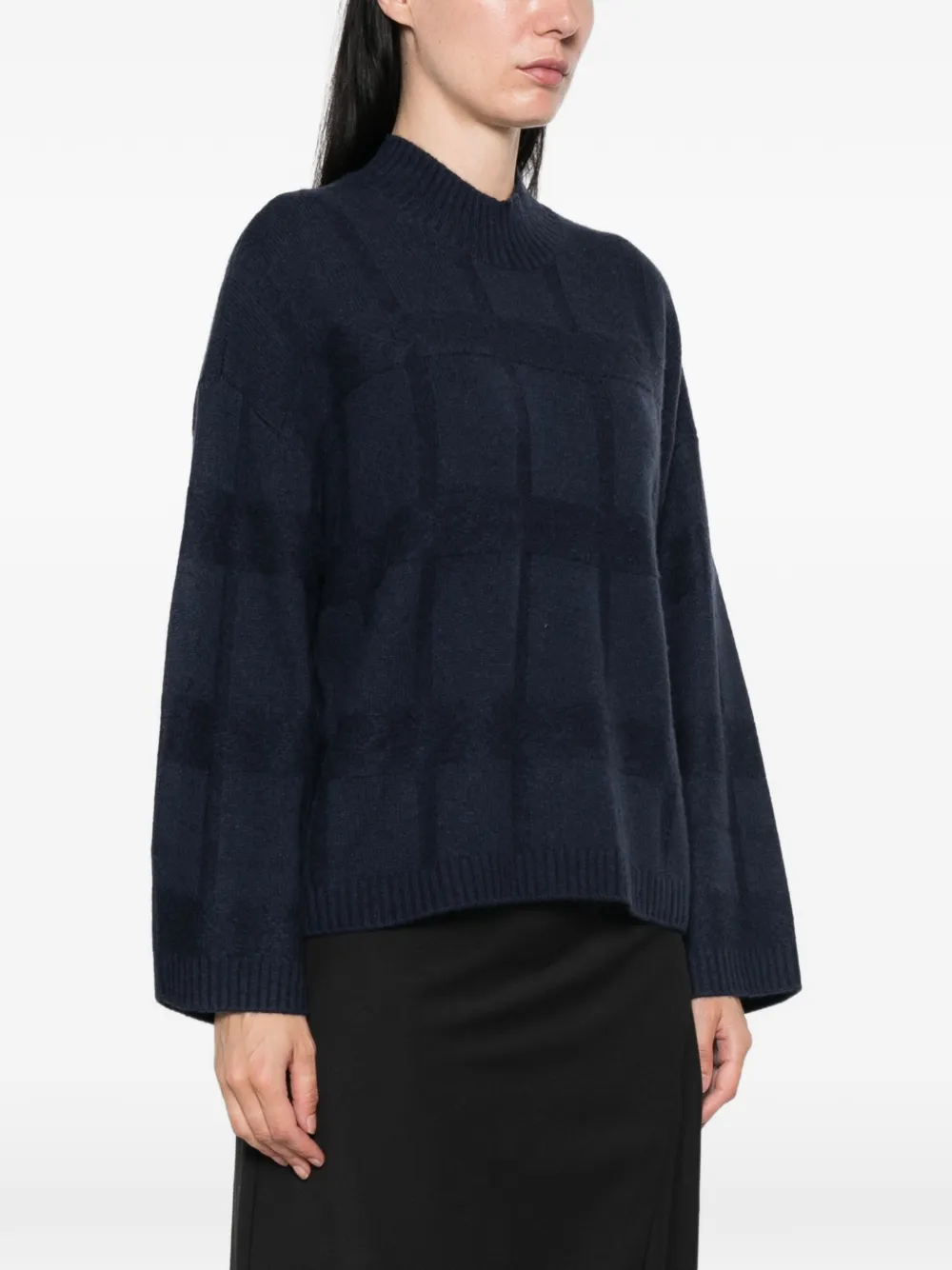 Emporio Armani check-pattern mock-neck sweater Blauw